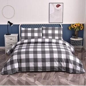 Duvet Cover Set 2 Piece Grey White Buffalo Plaid